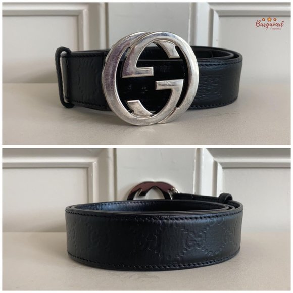 Authentic Gucci Black Guccissima Leather Silver Interlocking G Buckle Belt 95/38 - Picture 3 of 14